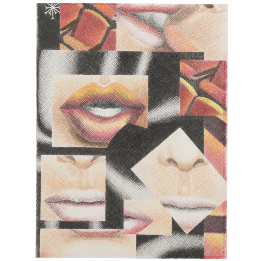 Colored Pencil Drawing of Close-Up Lips Composition, Late 20th-21st Century
