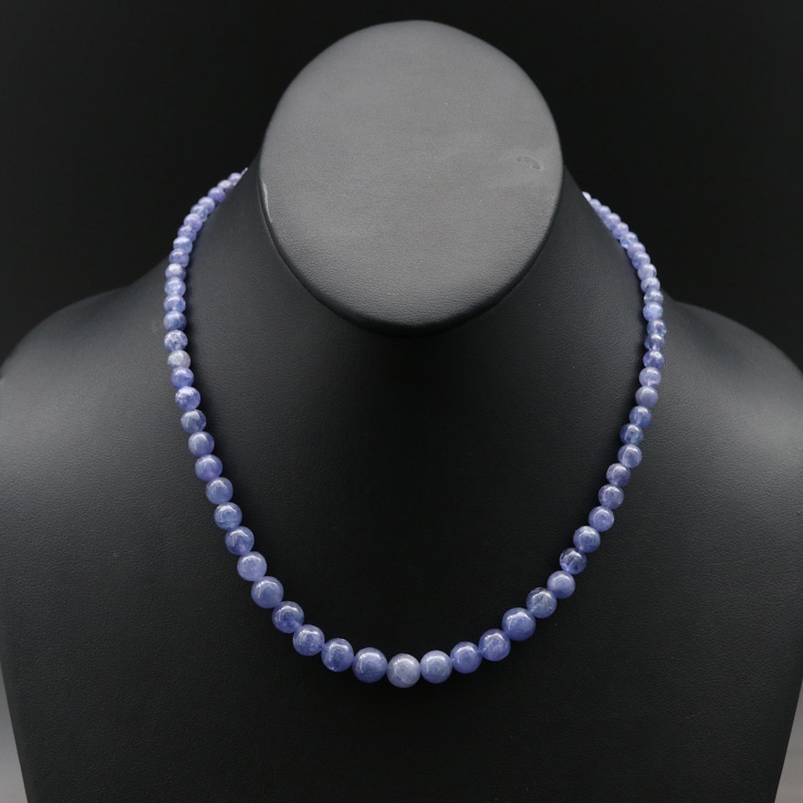 Graduated Tanzanite Beaded Necklace with Sterling Clasp