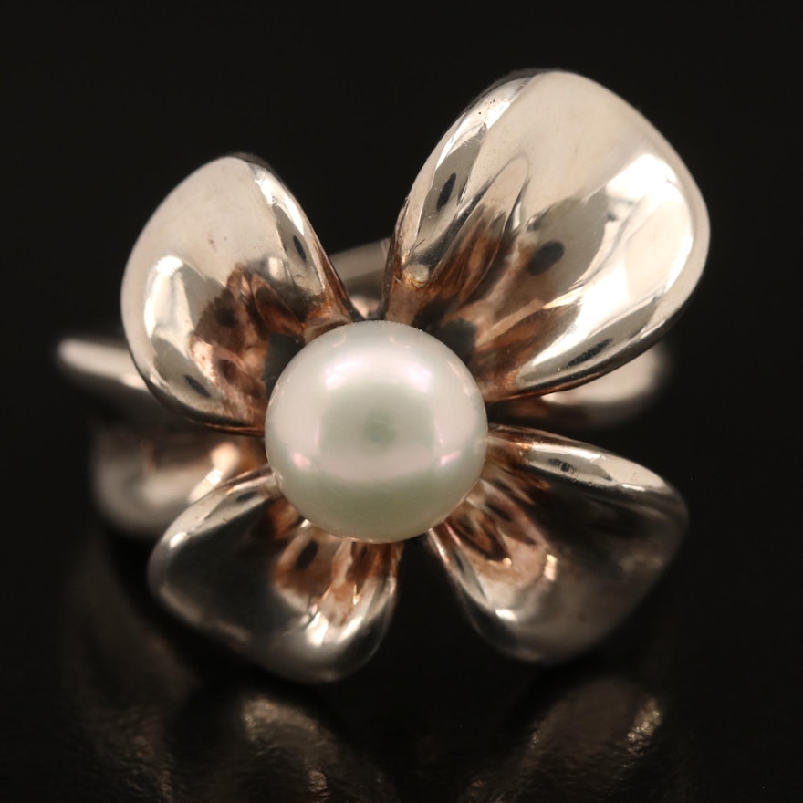 Ann King Sterling Pearl Flower Ring