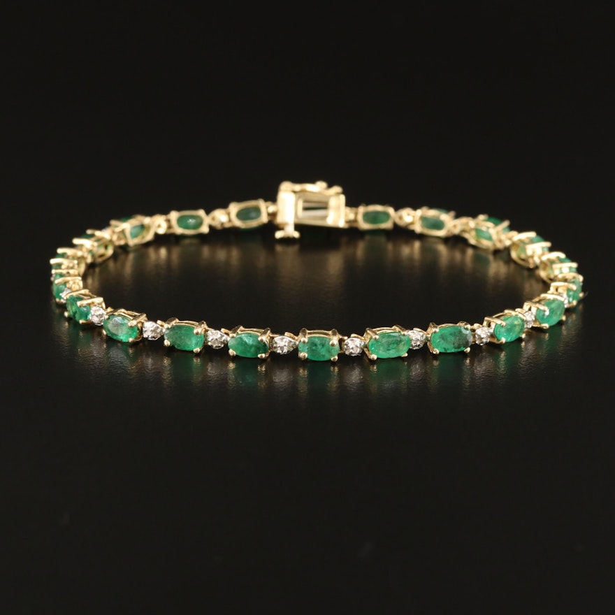 14K Emerald and Diamond Line Bracelet
