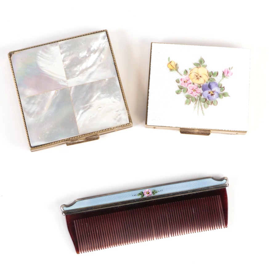 Rex Mother-of-Pearl Compact, Weisner Cloisonné Compact and Other Comb