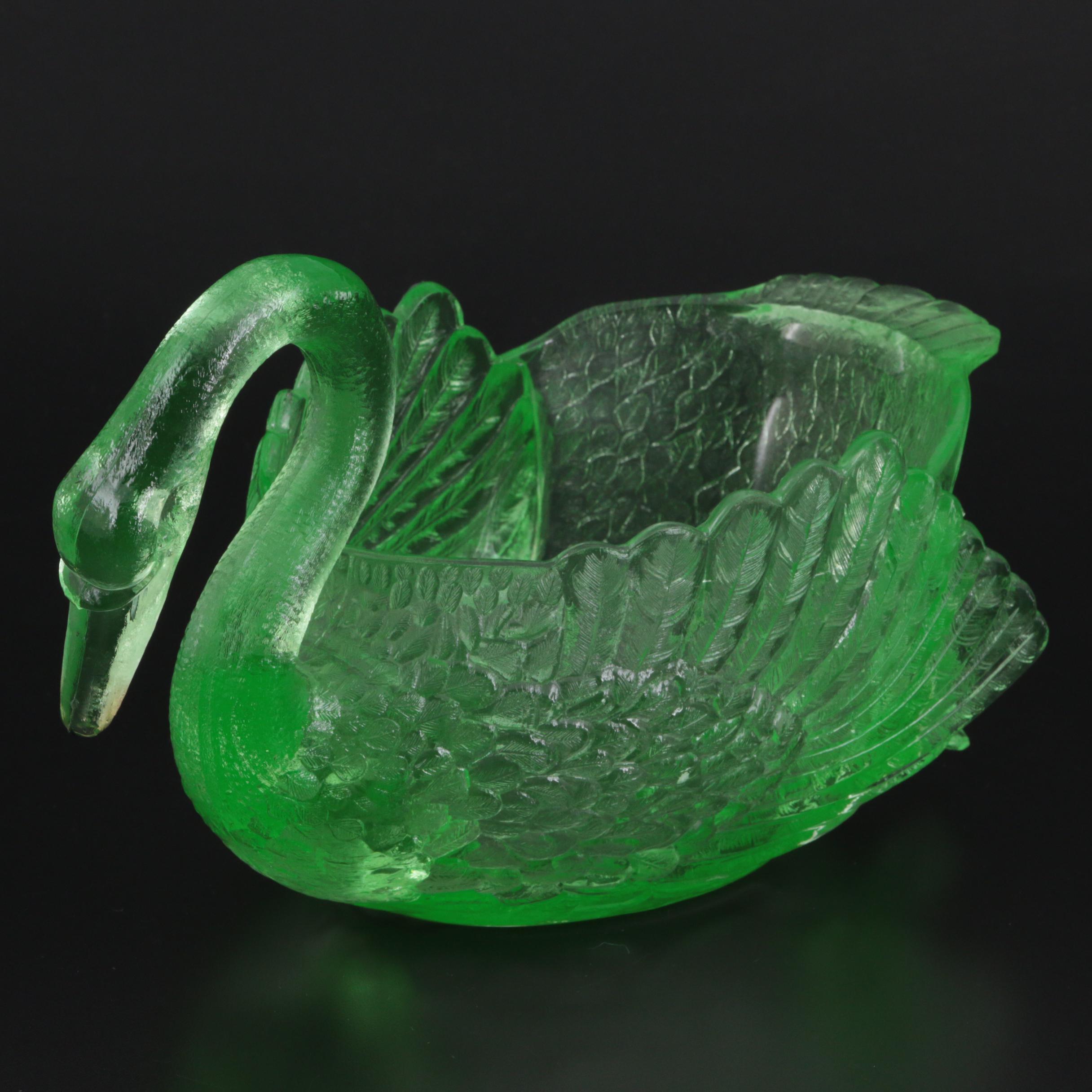 Cambridge Glass Co. Vaseline Glass Swan Punch Bowl, Early to Mid 20th Century EBTH