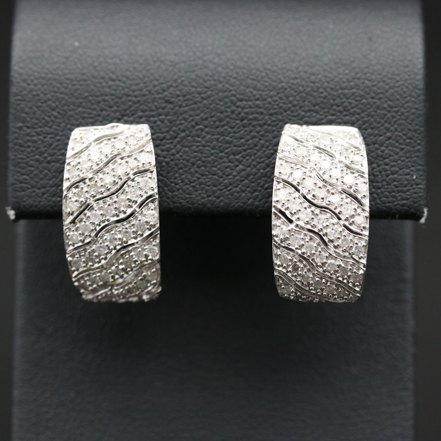 Sterling 1.38 CTW Diamond Half Hoop Earrings