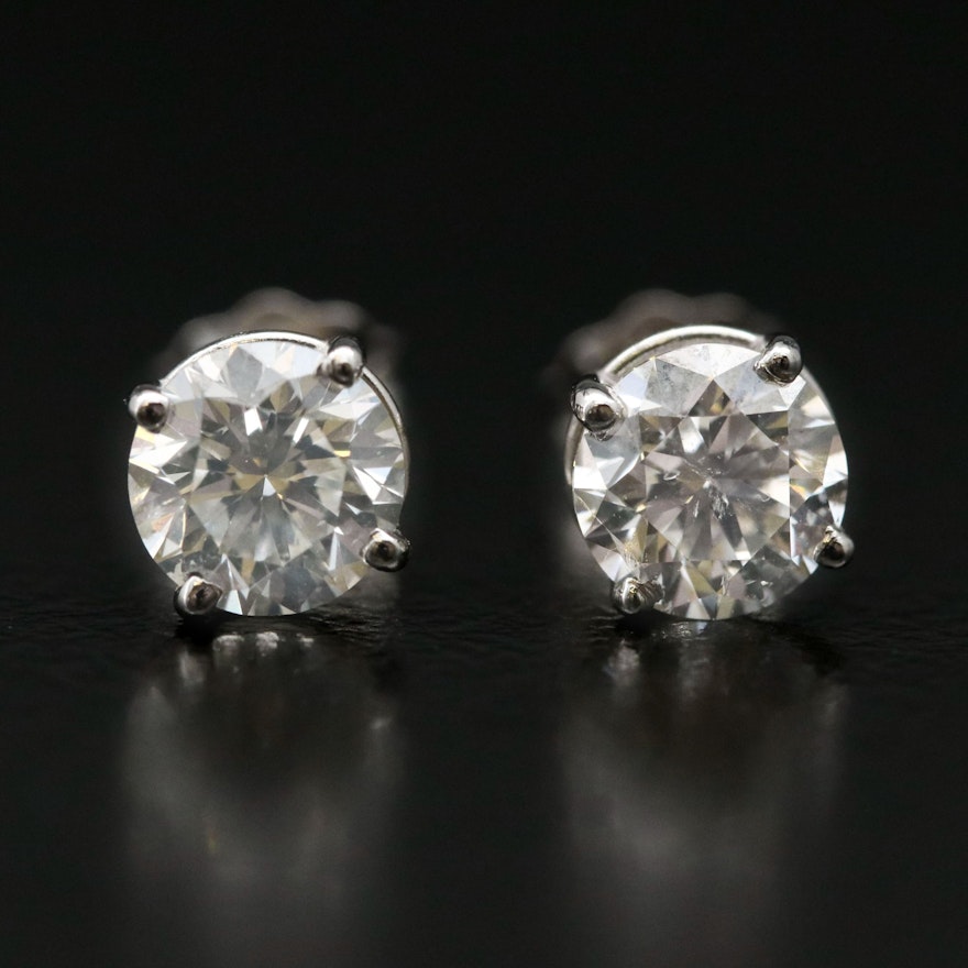 Platinum 1.40 CTW Diamond Stud Earrings with GIA Reports