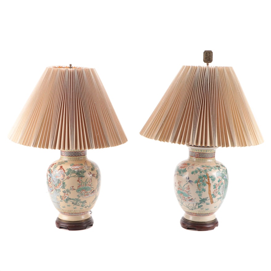 Kaiser Kuhn Lighting Chinese Hand-Painted Ceramic Vase Table Lamps