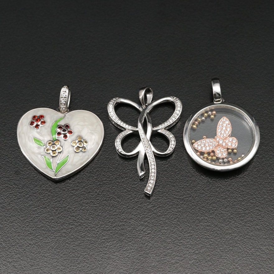 Sterling Pendants Including Heart, Butterfly, Garnet, Citrine and Cubic Zirconia