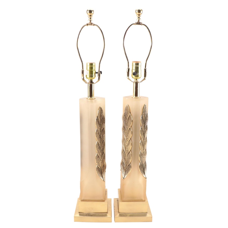 Pair of Sunset Lamps Ormolu Mount Acrylic Table Lamps