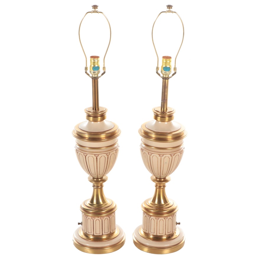 Stiffel Neoclassical Style Brass Urn Form Table Lamps, Mid-20th Century