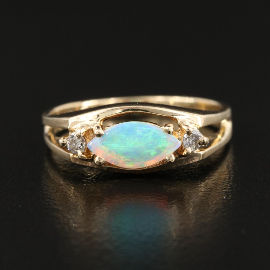 14K Opal and Diamond East-West Ring