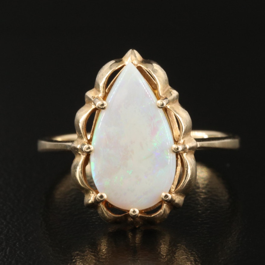 14K Opal Teardrop Ring