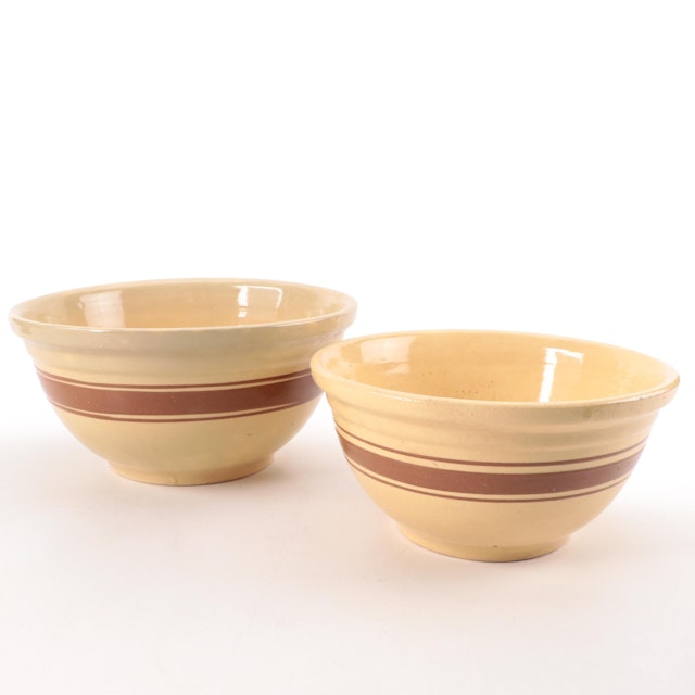Yellow Ware Stoneware Brown Banded Mixing Bowls, Early to Mid20th