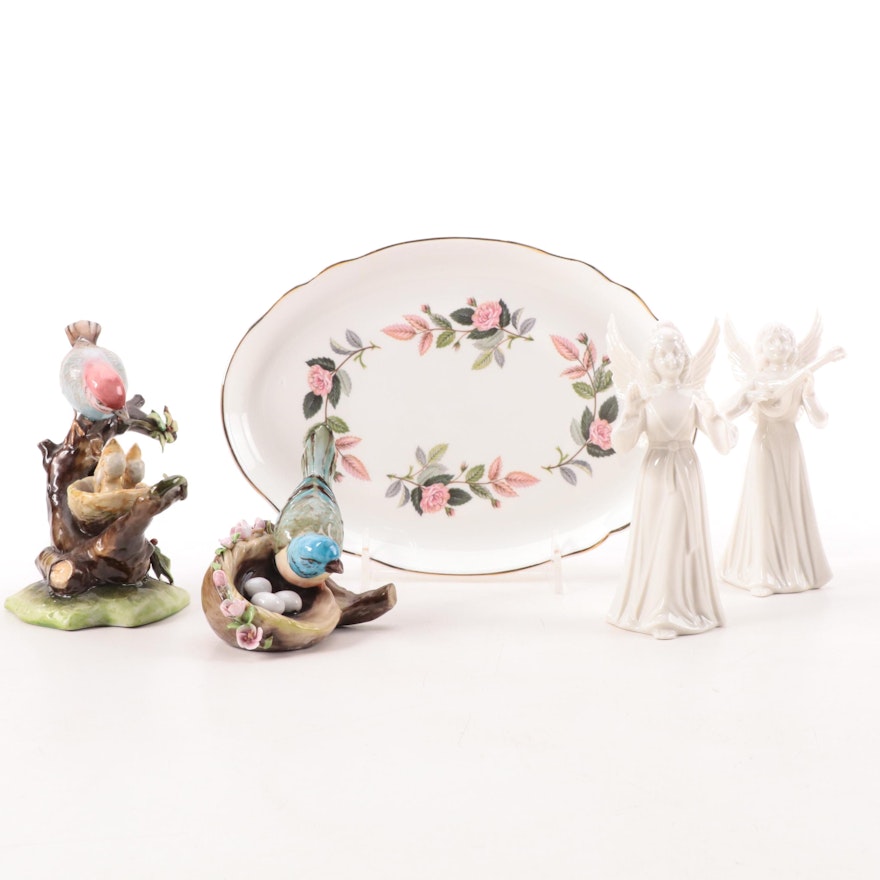 Capodimonte, Dresden and Other Porcelain Figurines and Bone China Plate