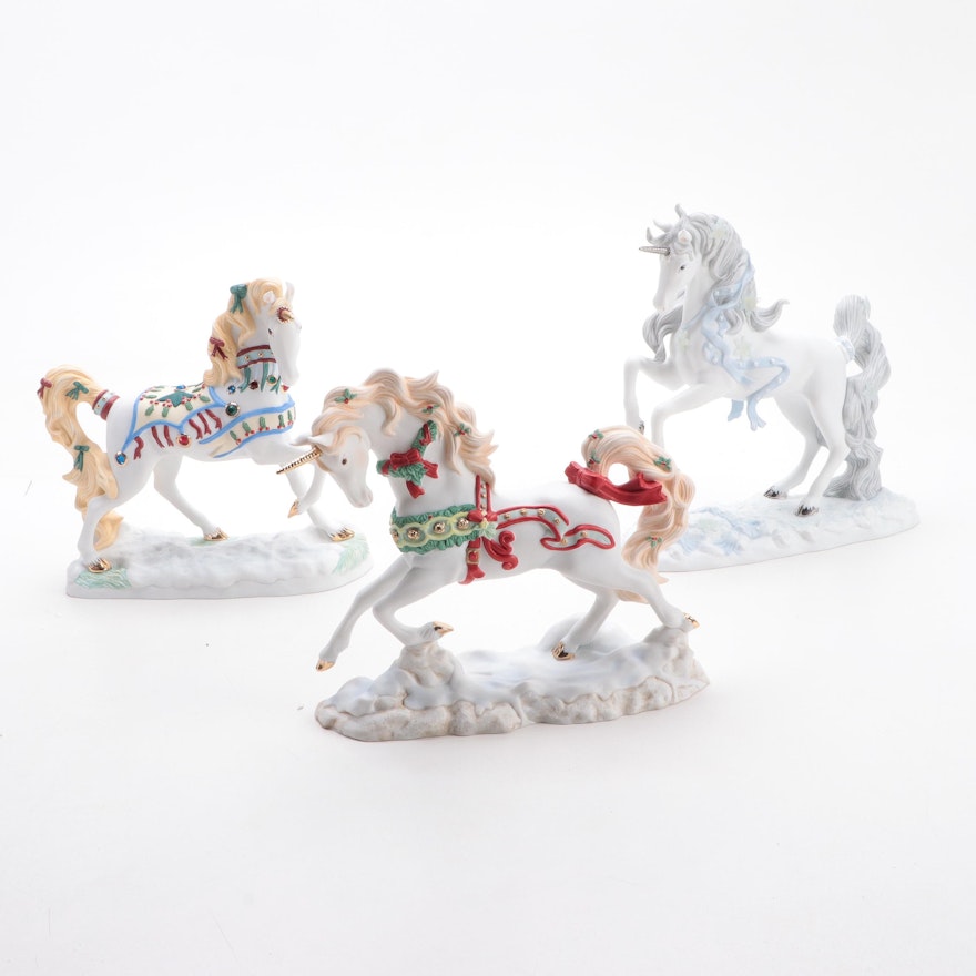 Princeton Gallery "Yuletide Grandeur" and Other Porcelain Unicorn Figurines