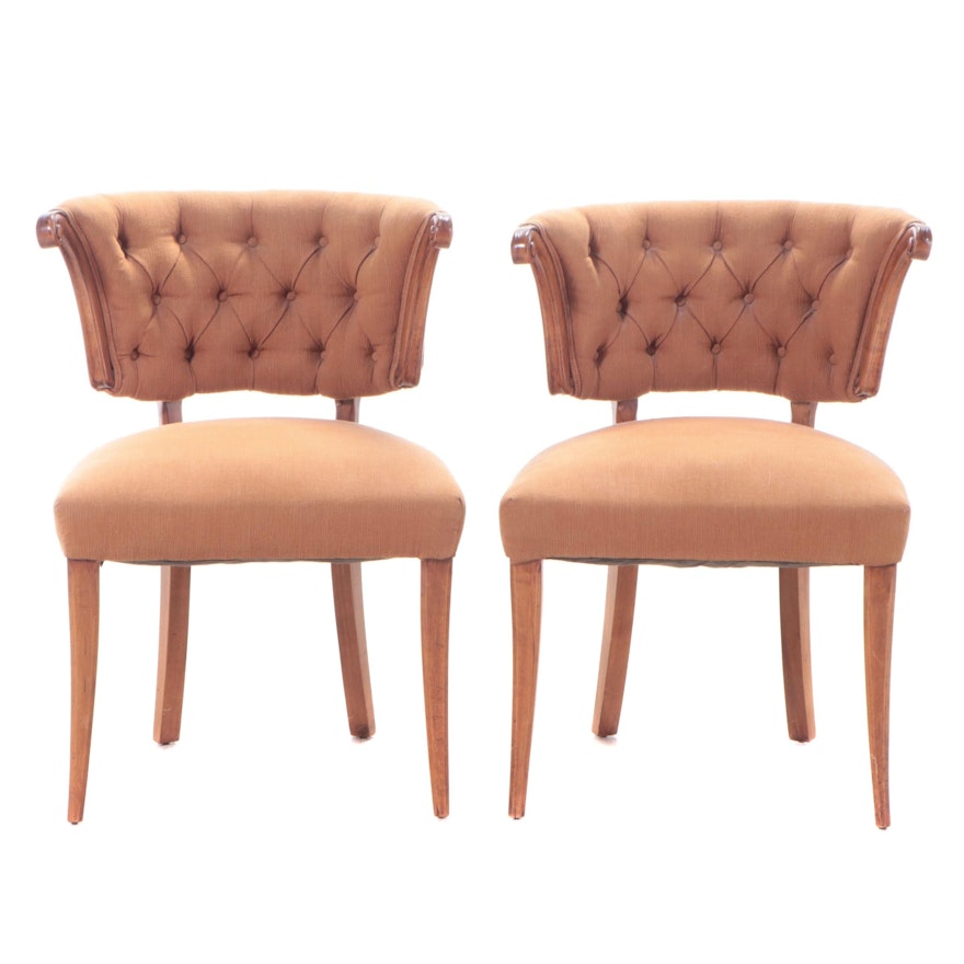 Pair of Buttoned-Down Maple Elbow Chairs, 20th Century