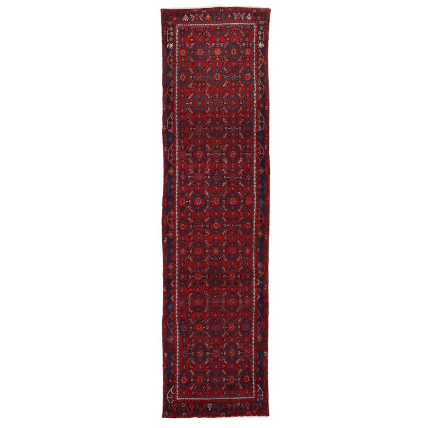 3'5 x 13'2 Hand-Knotted Persian Zanjan Long Rug, 1960s