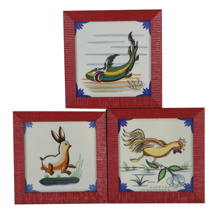 Carvalhinho Portuguese Hand-Painted Ceramic Tiles, Mid to Late 20th Century