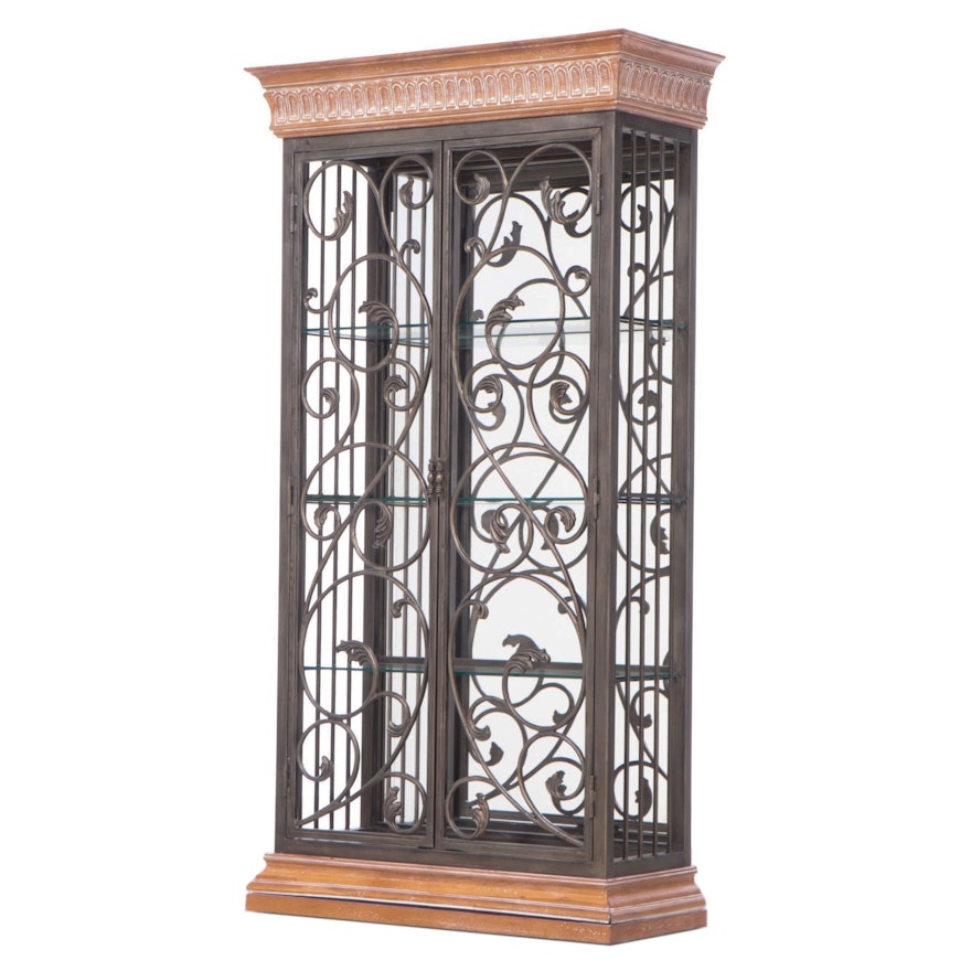 Lexington, Iron and Carved Oak Display Cabinet