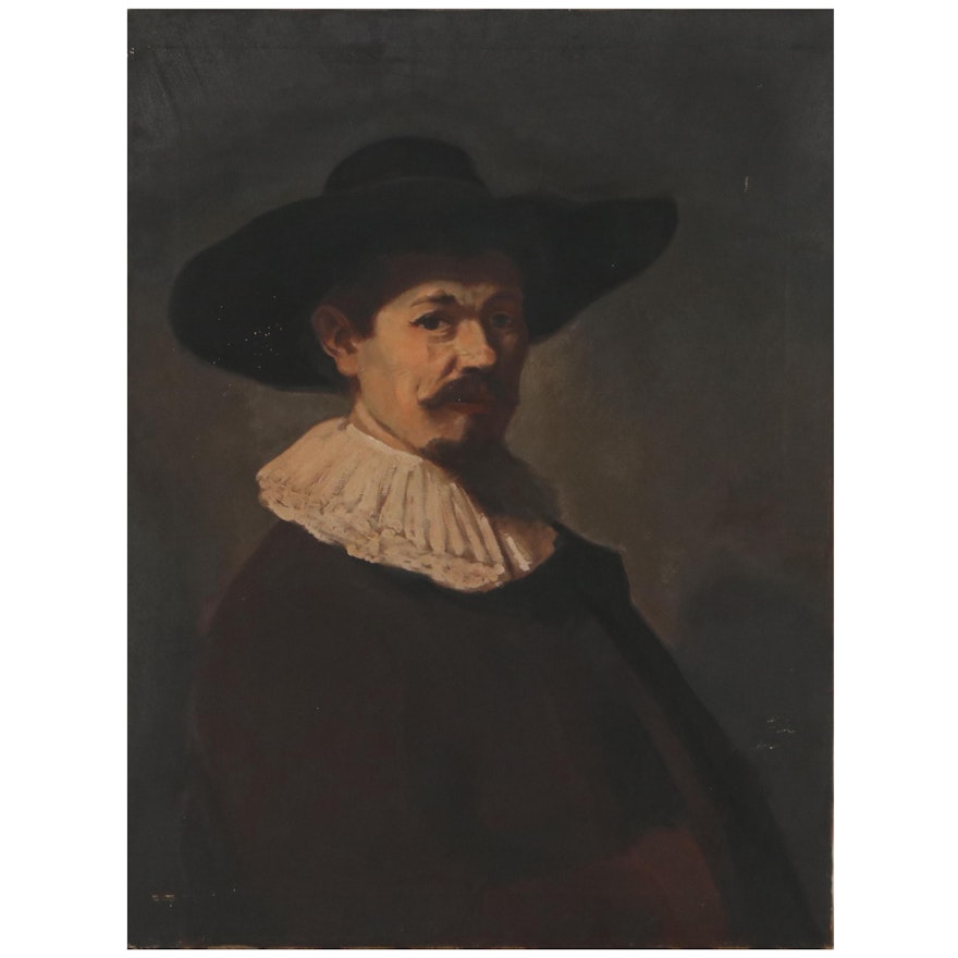 Oil Painting After Rembrandt "Herman Doomer," Mid-20th Century