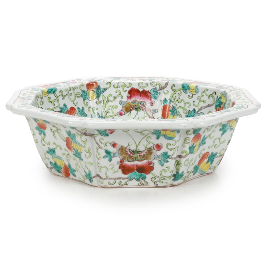 Chinese Porcelain Octagon Butterfly Bowl, Mid to Late 20th Century