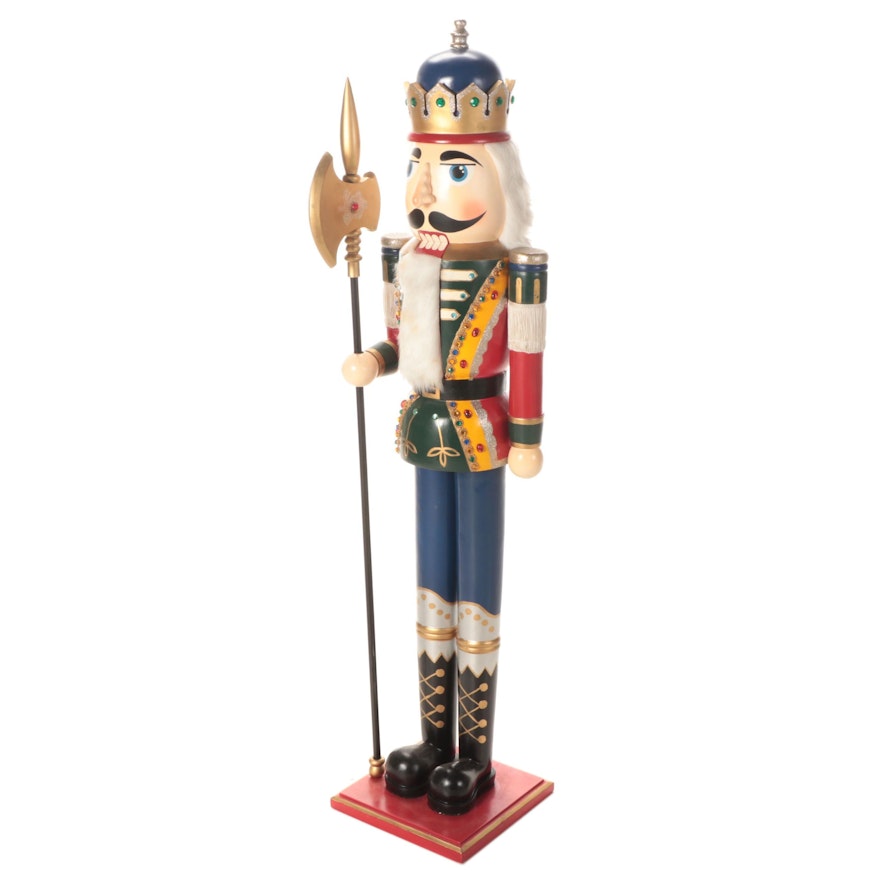 Large Scale Polychrome Decorated Wood Nutcracker Figure, Late 20th C.