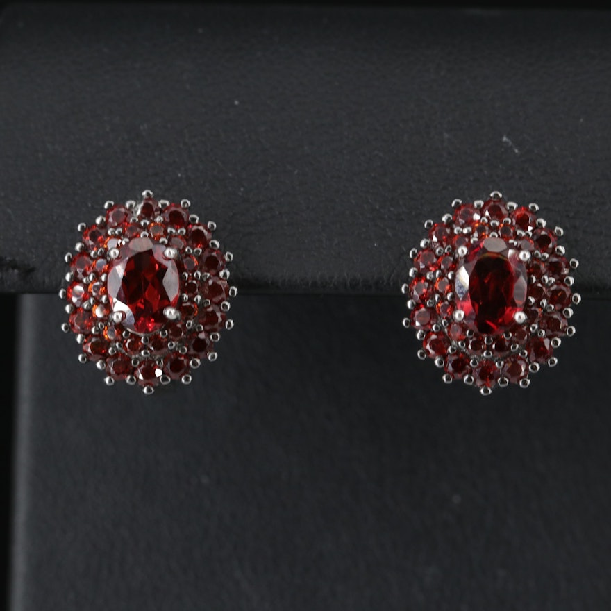 Sterling Garnet Cluster Earrings
