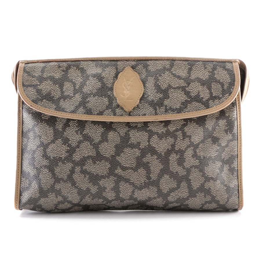 Yves Saint Laurent Clutch Purse in Patterned Coated Canvas with Leather Trim
