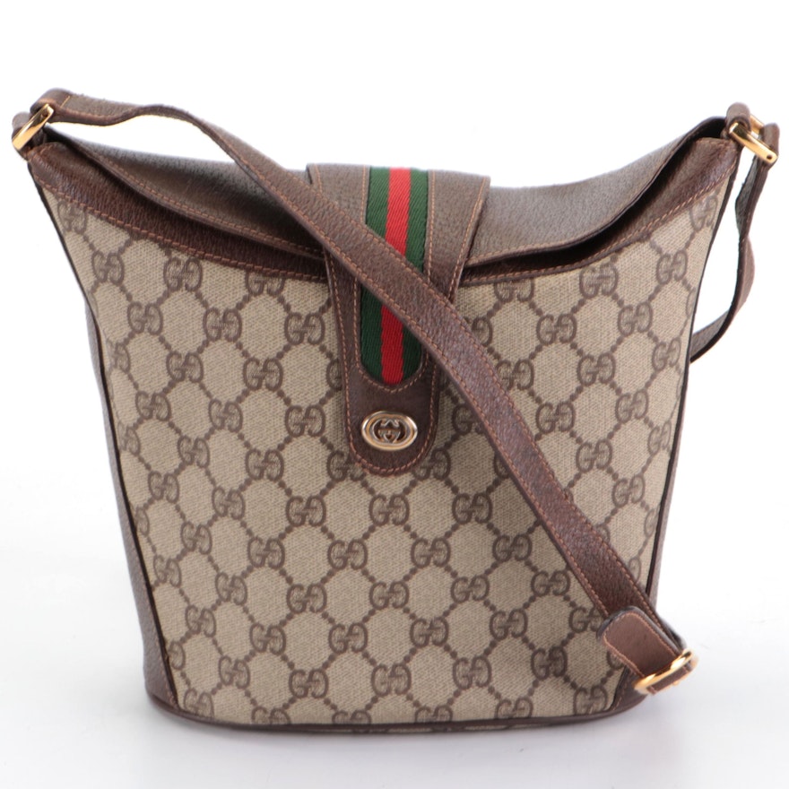 Gucci Accessory Collection Shoulder Bag in GG Supreme Canvas and Brown Leather