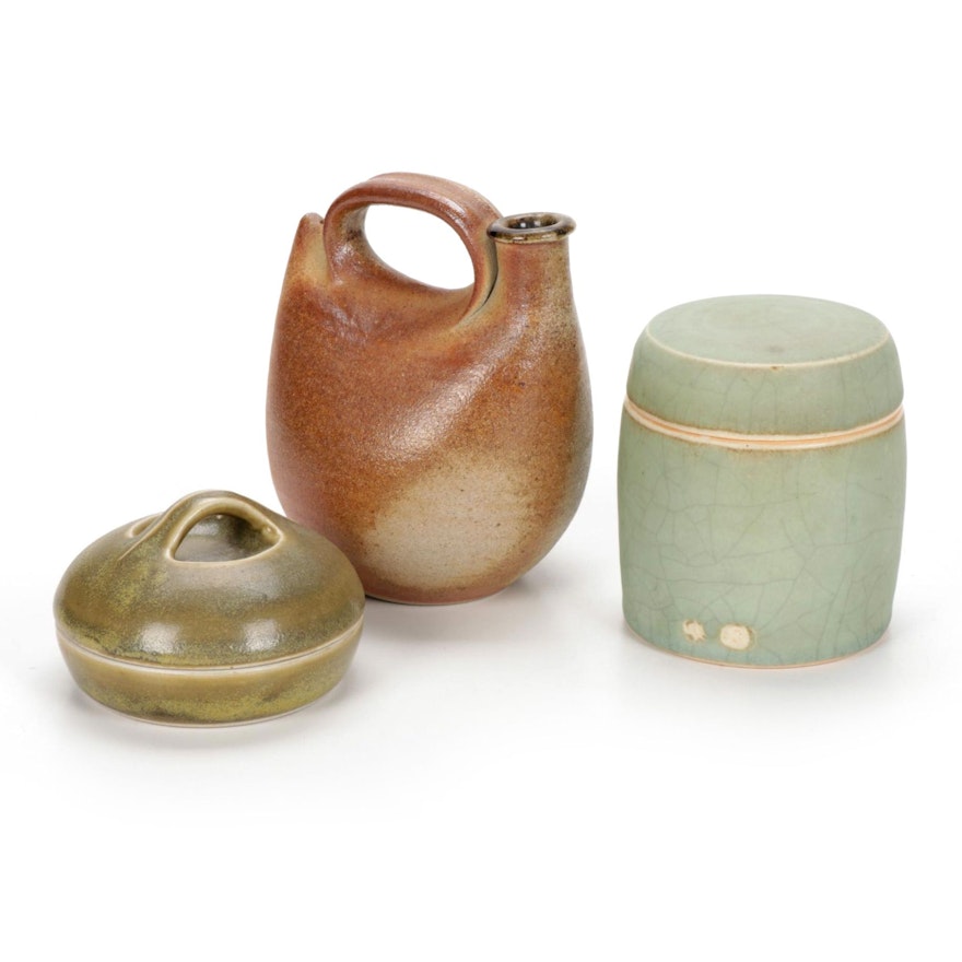 David and John Leach Stoneware Pottery Lidded Vessels, Mid 20th Century