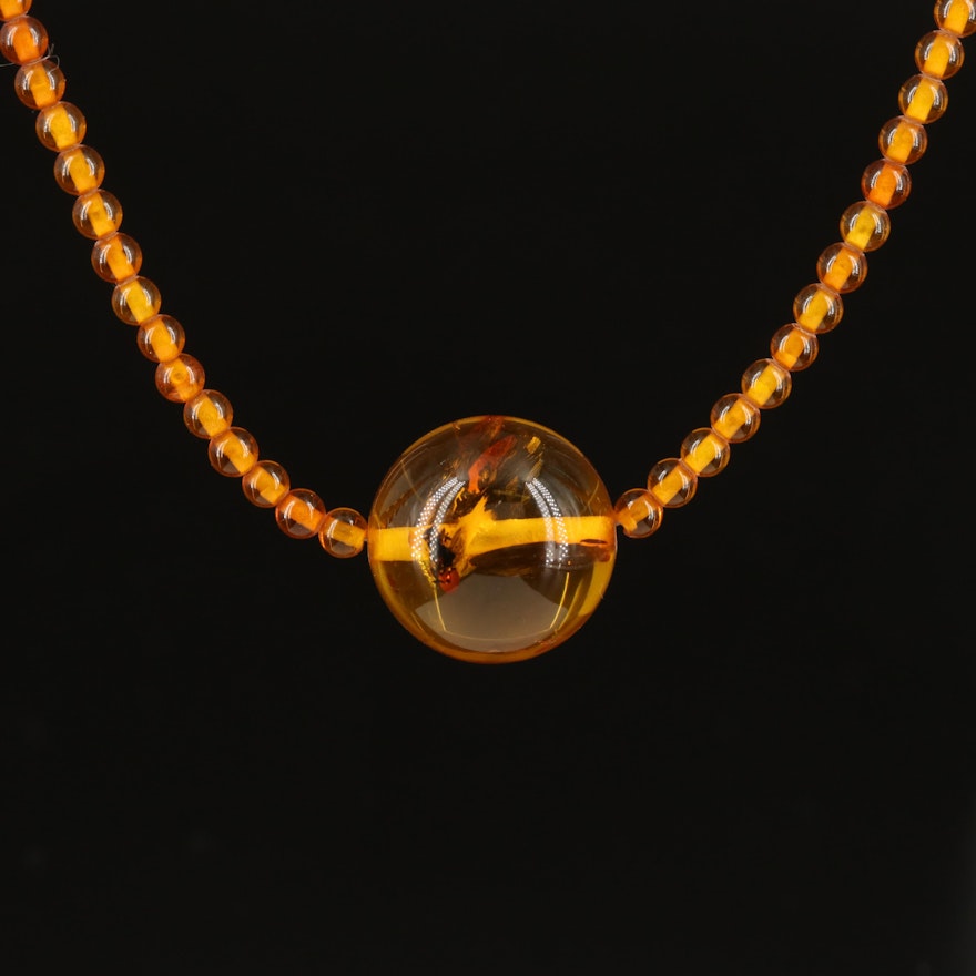 Amber Beaded Necklace with 18K Clasp