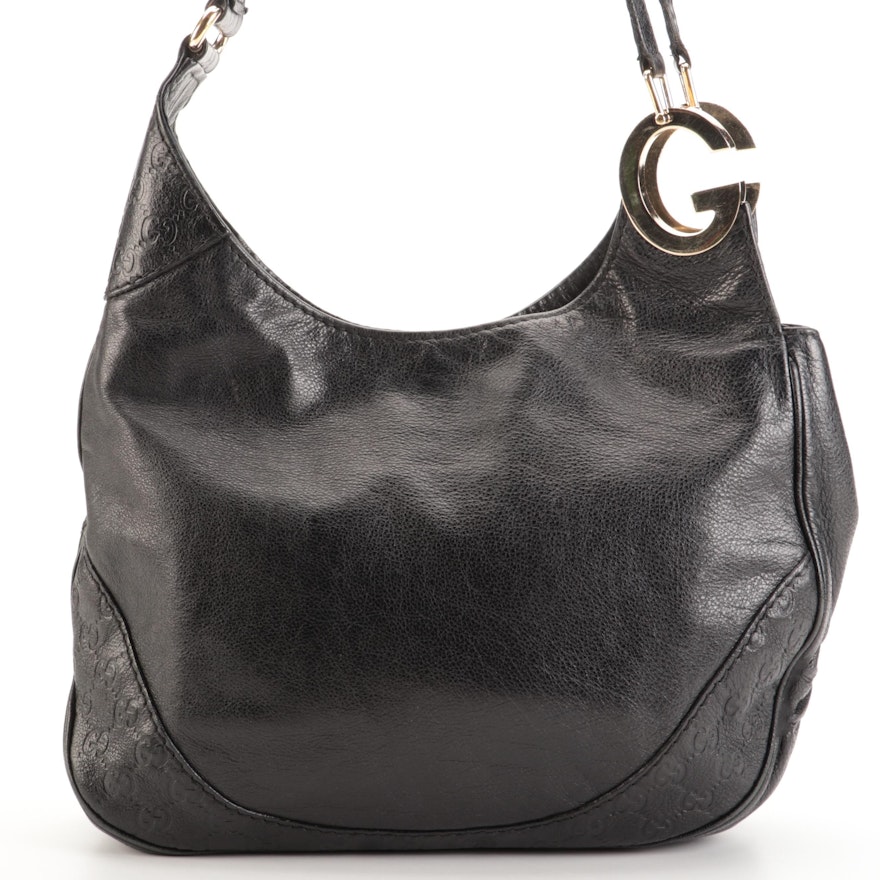 Gucci Hobo Shoulder Bag in Black Deerskin and GG Guccissima Leather