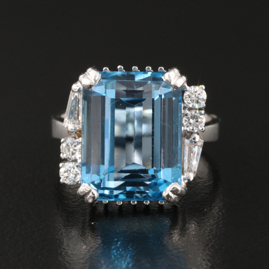 Platinum 9.09 CT London Blue Topaz and Diamond Ring