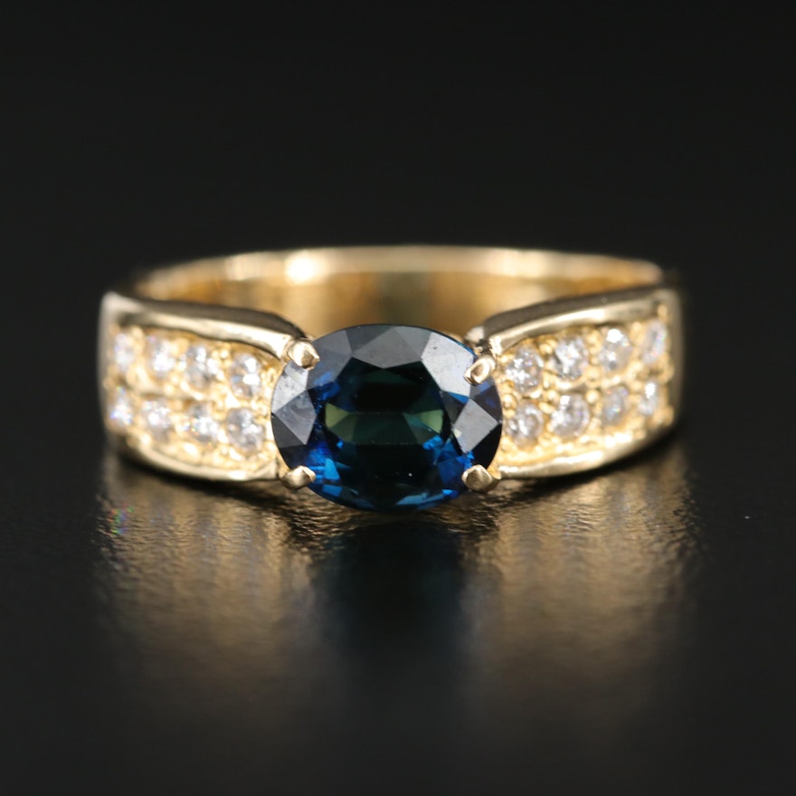 18K Sapphire and Diamond East-West Ring