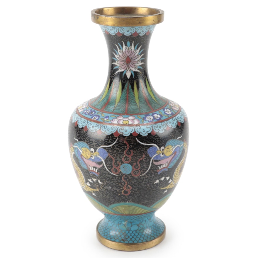 Chinese Cloisonné Dragon Motif Baluster Vase