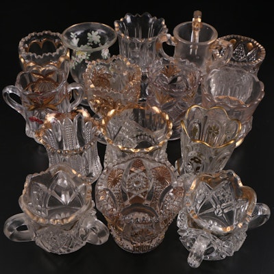 Imperial and Other Pressed and Etched Glass Gilt Edged Toothpick Holders