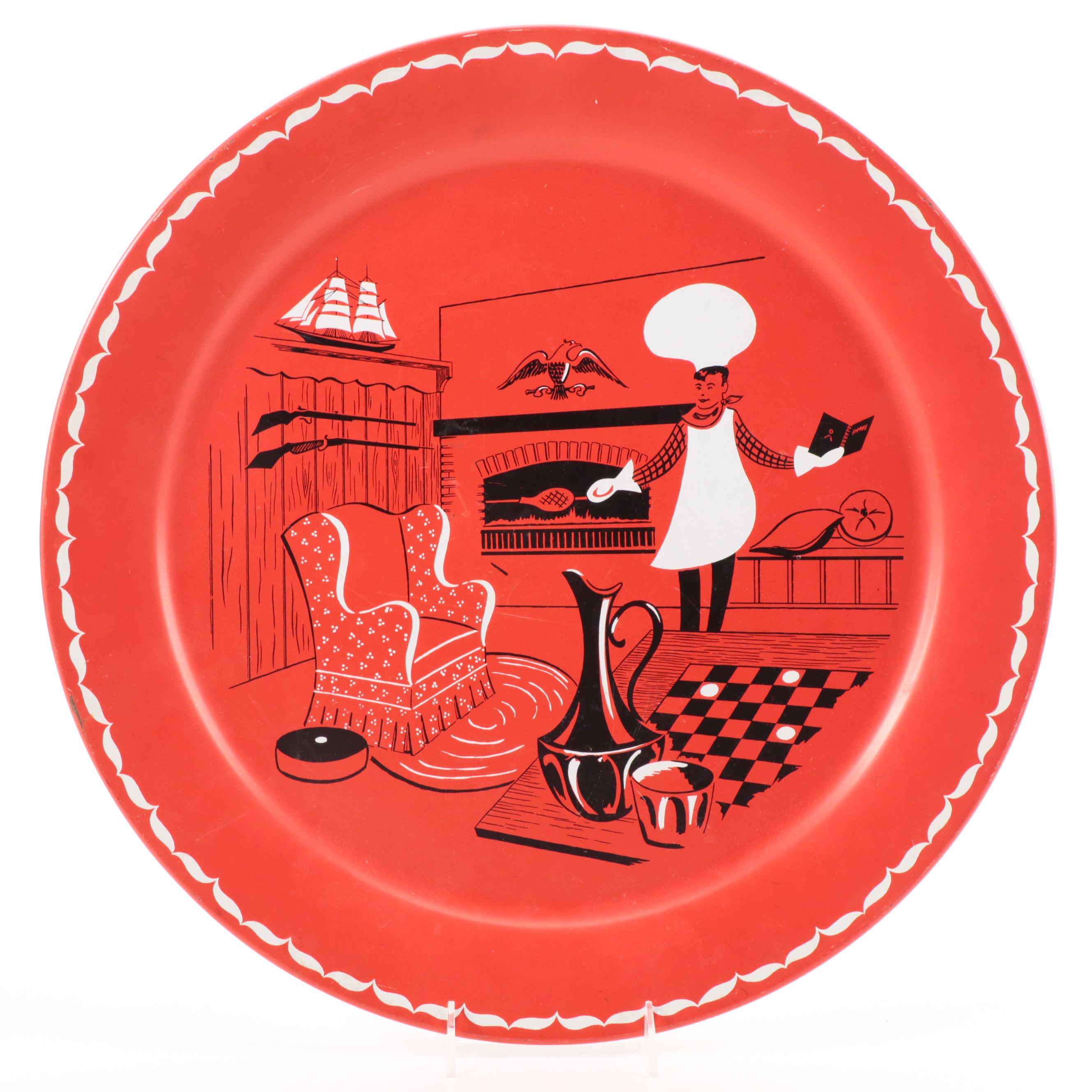 Japanese Enamelware Plates and Tin Litho Serving Tray, Mid20th Century