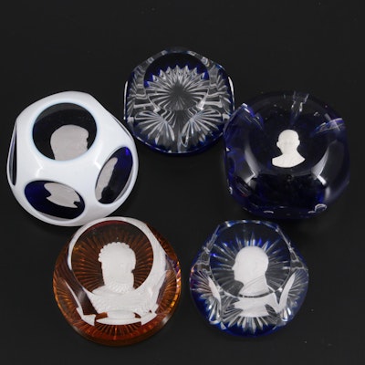 Baccarat Sulphide "Queen Elizabeth I" and Other Faceted Crystal Paperweights