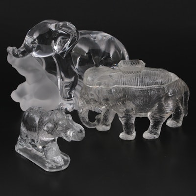 Lenox First Edition Crystal Elephant with Other Glass Elephant Figurine and Box