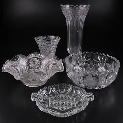 Dewdrop and Plume Candy Dish and Other Pressed and Cut Glass Tableware