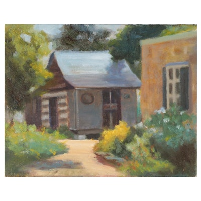 Kathy Ikerd Oil Painting of Country Cabin, Circa 2015
