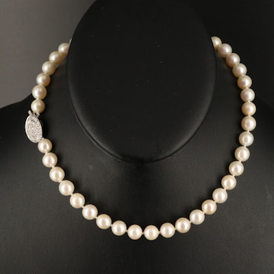 Pearl Necklace with 14K Diamond Clasp