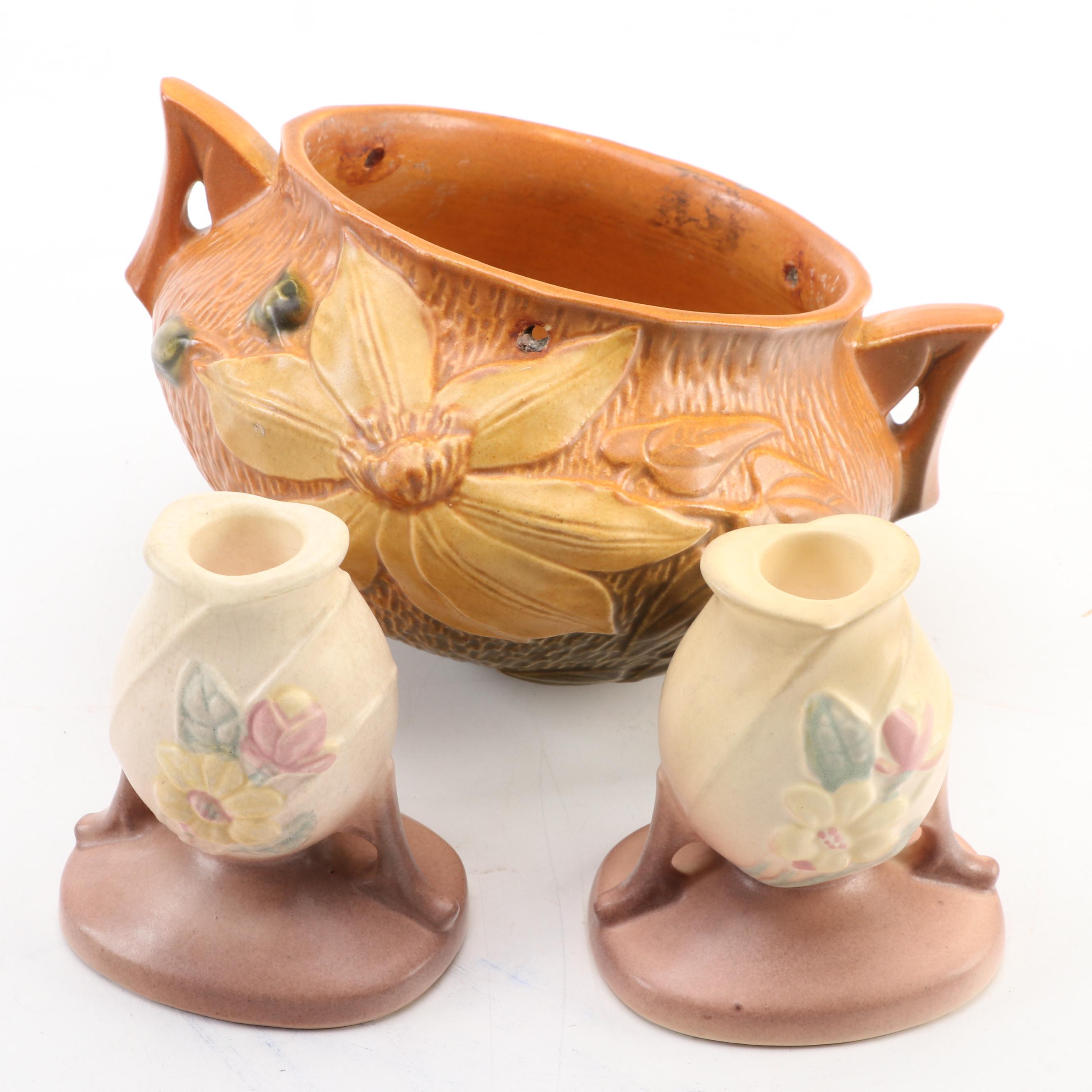 Roseville Pottery "Clematis" Hanging Planter with Hull "Magnolia