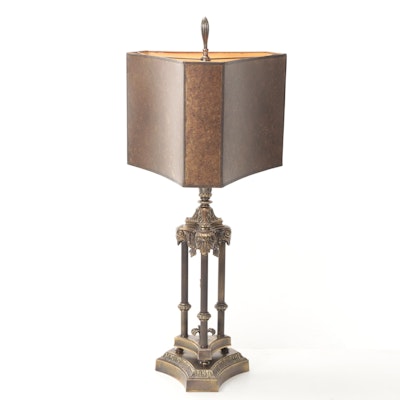 Crest Lamp Co. Brass Metal Table Lamp with Shade, Mid-20th Century