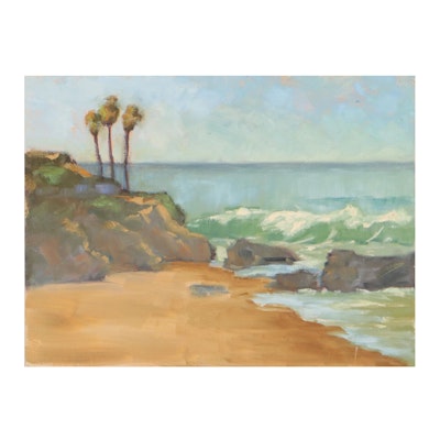 Kathy Ikerd Coastal Landscape Oil Painting, Circa 2015