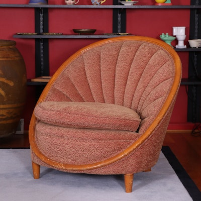 Art Deco Channel-Back Upholstered Circle Chair, 1940s