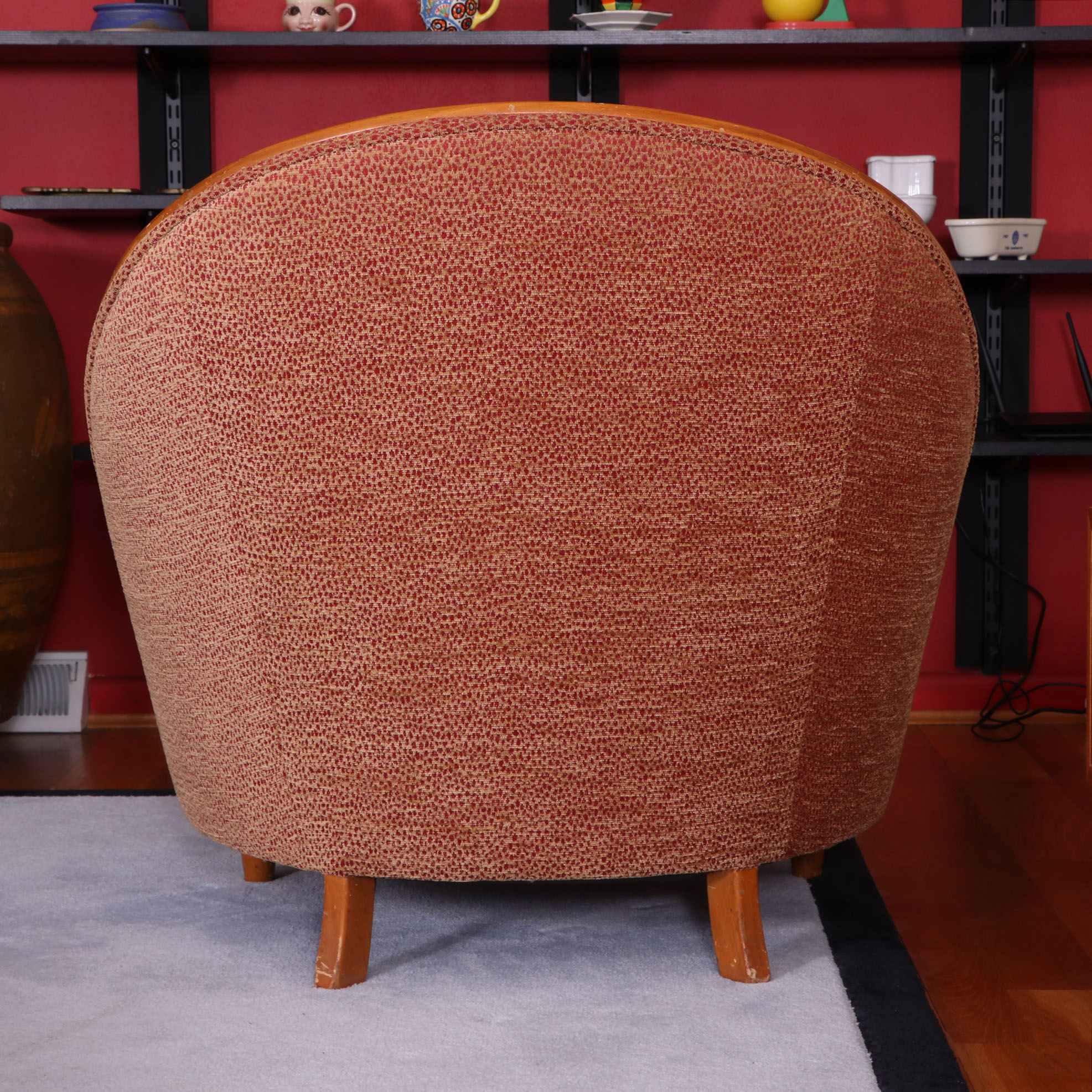 Art Deco ChannelBack Upholstered Circle Chair, 1940s EBTH