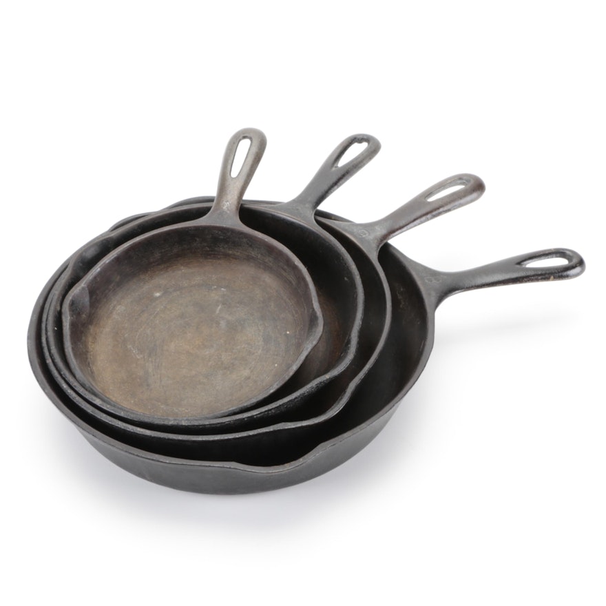 American Made and Other Cast Iron Skillets in Various Sizes