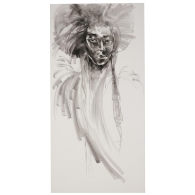 Said Oladejo-lawal Charcoal Drawing "Original Girl," 21st Century