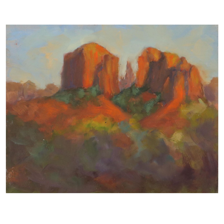 Kathy Ikerd Landscape Oil Painting of Mesas, 21st Century