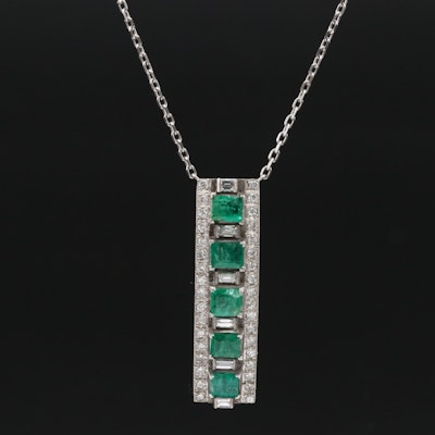Platinum Emerald and Diamond Bar Pendant Necklace