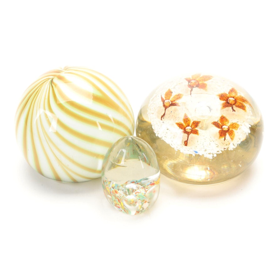 Blown and Crafted Floral and Other Art Glass Paperweights, 20th Century